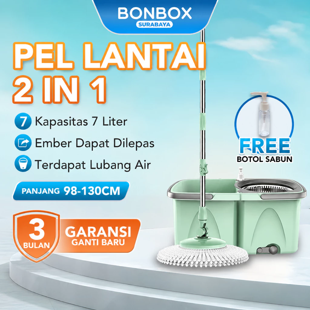 BONBOX Spin Mop 2in1 Ember Lepas - Alat Pel Lantai Otomatis dengan 2 Kain Pel [BCT706]