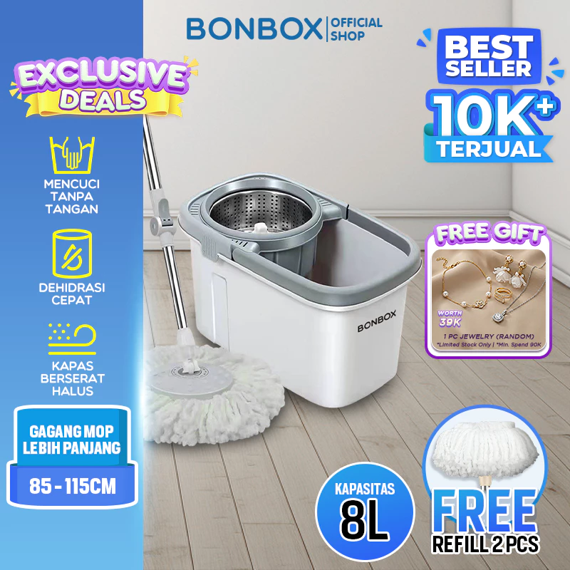 [INSTAN JABODETABEK] BONBOX PREMIUM Alat Pel Lantai Ember 2in1 GET 2 Kain Pel Ember Spin Mencuci Membilas BCT3612B