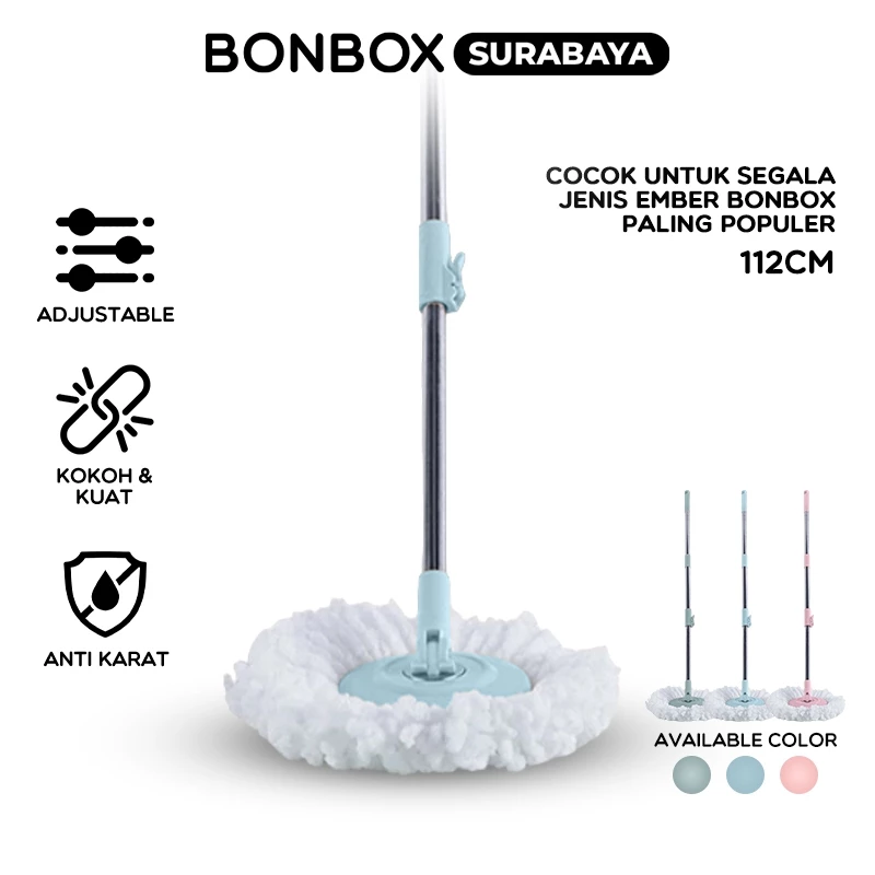 BONBOX Alat Pel Lantai Microfiber Putar dengan Daya Serap Tinggi Magic Rotary Mop 360° BCT3505