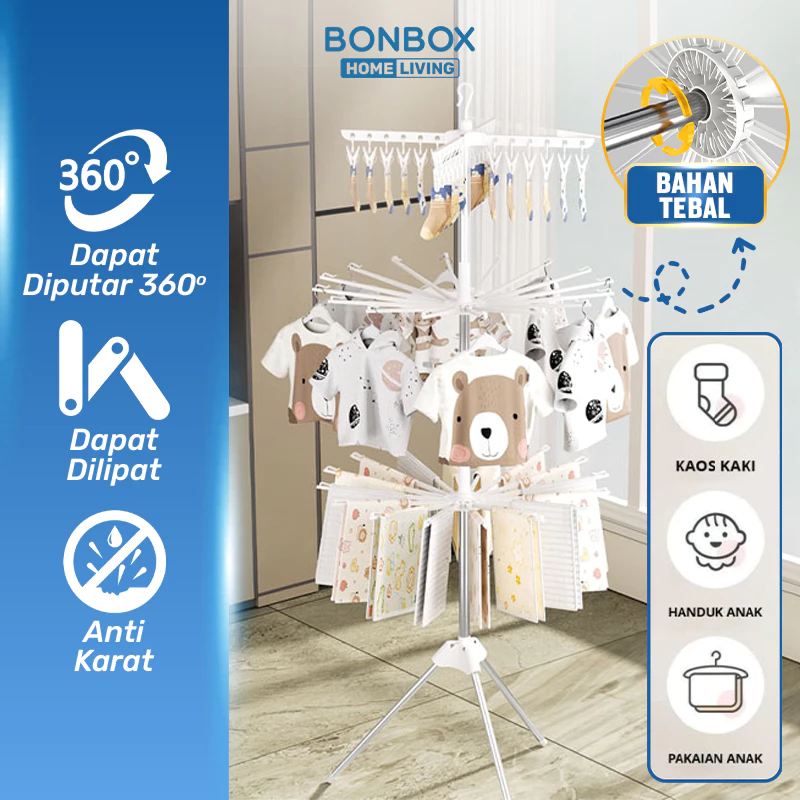 BONBOX Homeliving - Jemuran Menara Jemuran Baju Lipat Rak Jemuran Baju Bayi Foldable Hanger BFS50401