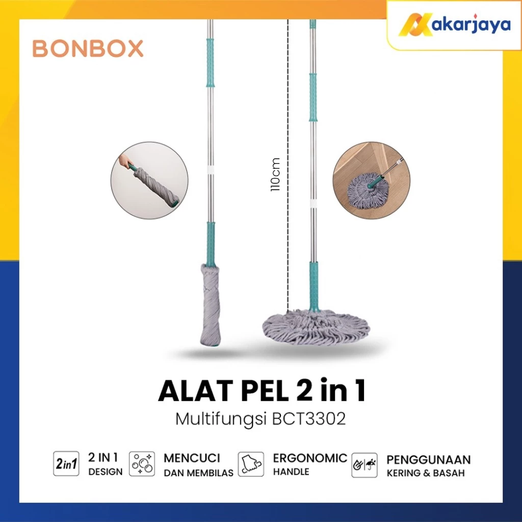 BONBOX BCT3302 BCT3903 Cleaning Tools Mop Microfiber Tongkat Alat Pel Peras Simpel 2 in 1
