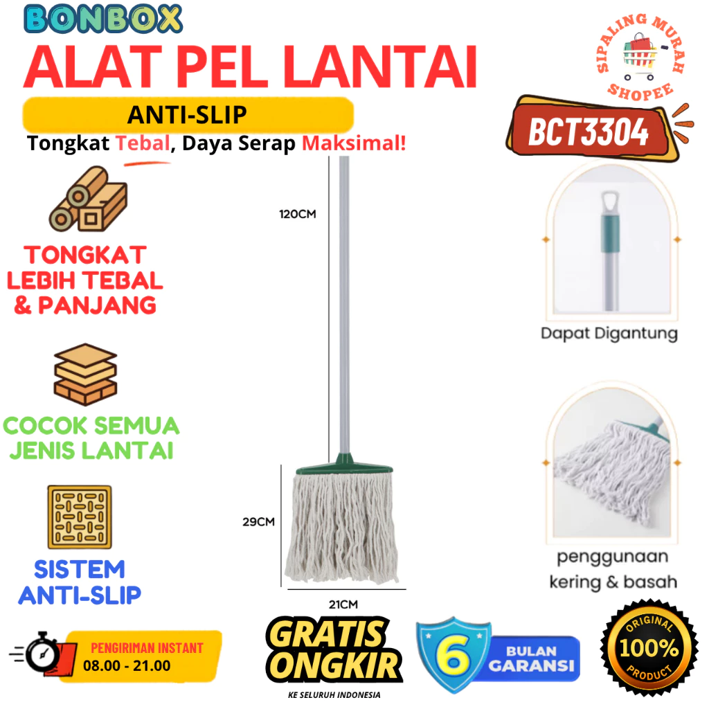 BONBOX BCT3304 CLEANING TOOLS MOP MICROFIBER TONGKAT ALAT PEL PEMBERSIH LANTAI SERBAGUNA ORIGINAL TERMURAH