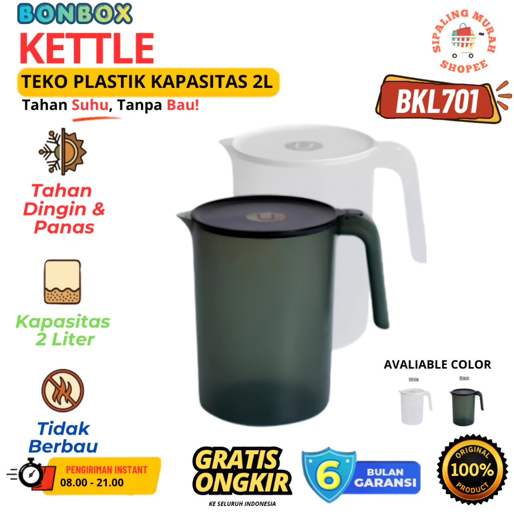 BONBOX BKL701 PANOVA BKL701 2 LITER KETTLE TEKO PLASTIK TAHAN DINGIN DAN PANAS WATER JUG BFA FREE ANTI TUMPAH FOOD GRADE 2L HITAM PUTIH TERMURAH