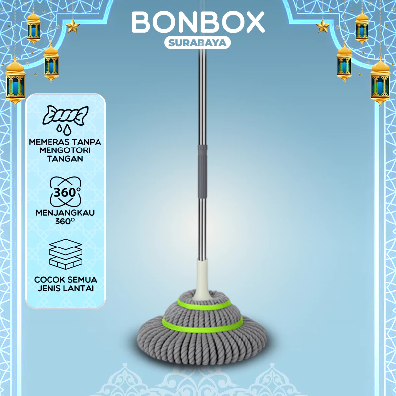 BONBOX Alat Pel Lantai Putar Otomatis Magic Twist Mop Pel Peras Otomatis BCT3802