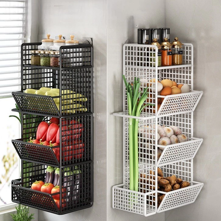 AB - Organizer Dapur Aesthetic - Rak Sayur Buah Bumbu Gantung Dinding Minimalis Multi-layer
