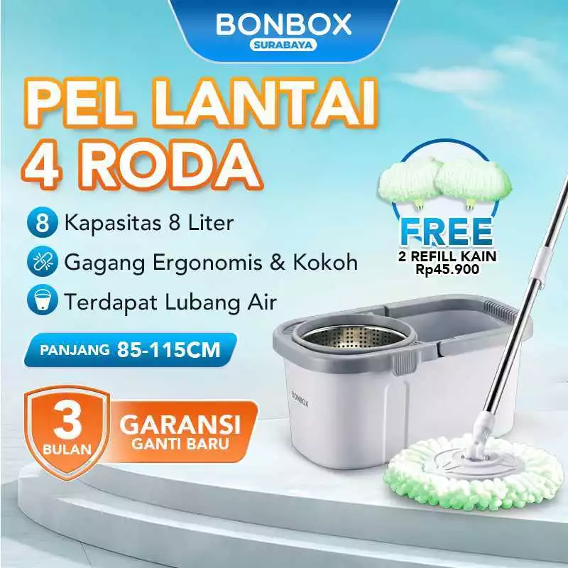 Bonbox Spin Mop Ember 2 in 1 - Alat Pel Lantai Otomatis 2 Kain Fiber [BCT3612B]