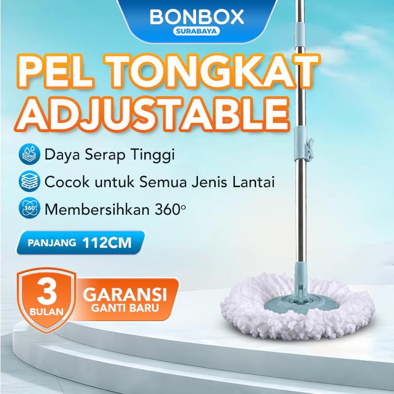 BONBOX Alat Pel Tongkat Pel + Kain Pel Set Mop Stick Set with Headmop Adjustable Dapat Digunakan Untuk Semua Type Produk Pel Bonbox BCT3505