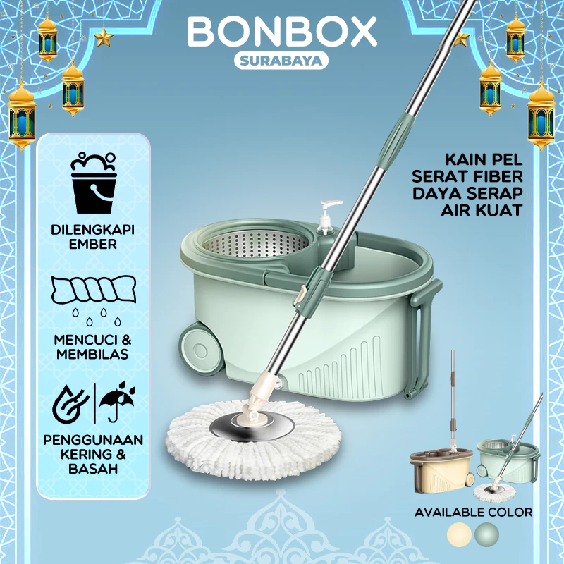 Bonbox Alat Pel Lantai Kain Fiber Ember Spin Mop Mencuci dan Membilas Alat Pembersih Lantai BCT704