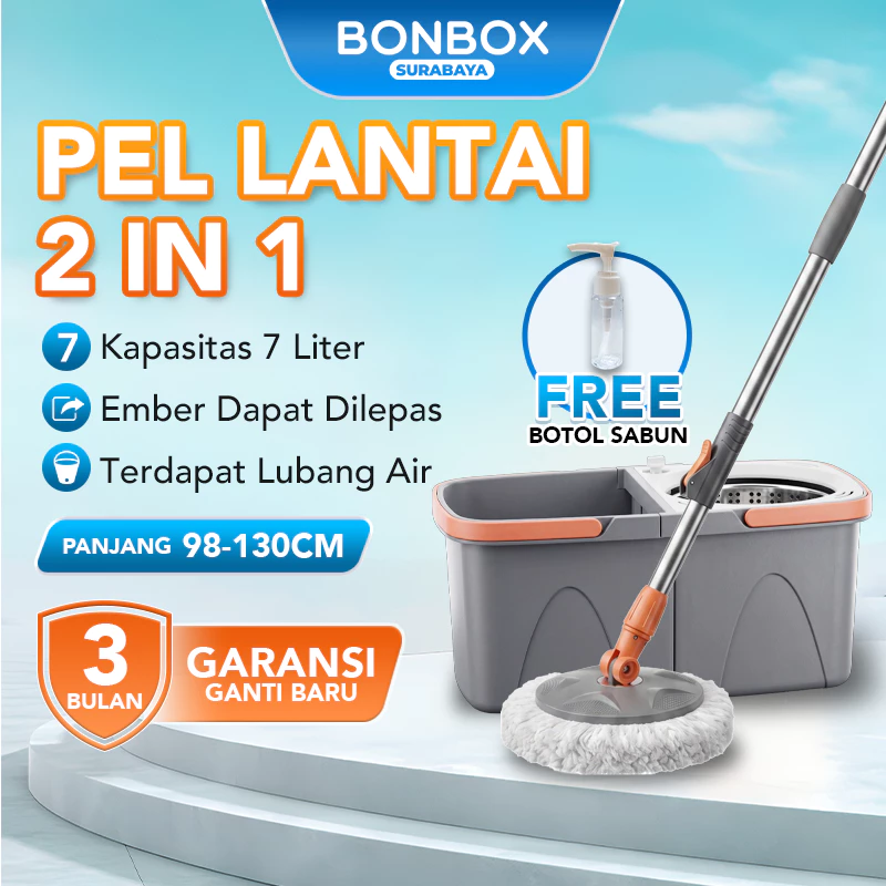 BONBOX Alat Pel Lantai 2in1 Ember Lepas Pasang DAPAT 2 REFILL + BOTOL SABUN Ember Terpisah Spin Mop Pembersih Lantai BCT706