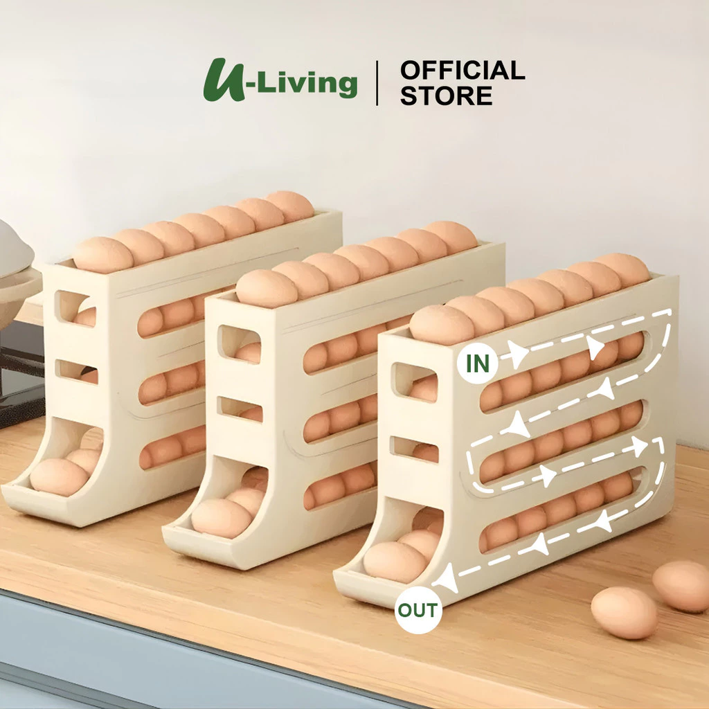 U-Living Rak Telur 4 Tingkat Bergulir Otomatis Tempat Penyimpanan Telur Kulkas Anti Pecah Hemat Ruang KSO010