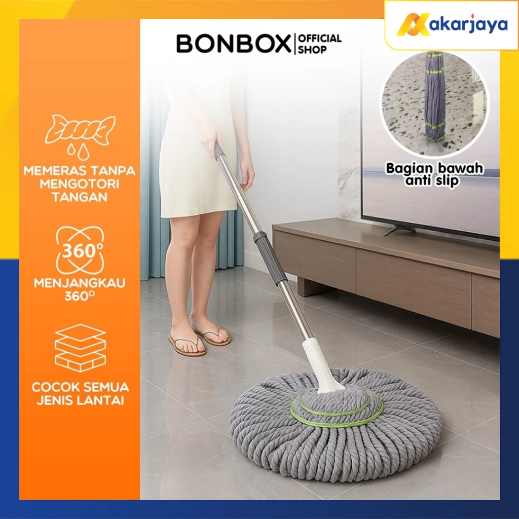 BONBOX BCT3802 Alat Pel Putar Otomatis Magic Twist Mop Pel Lantai Peras Otomatis