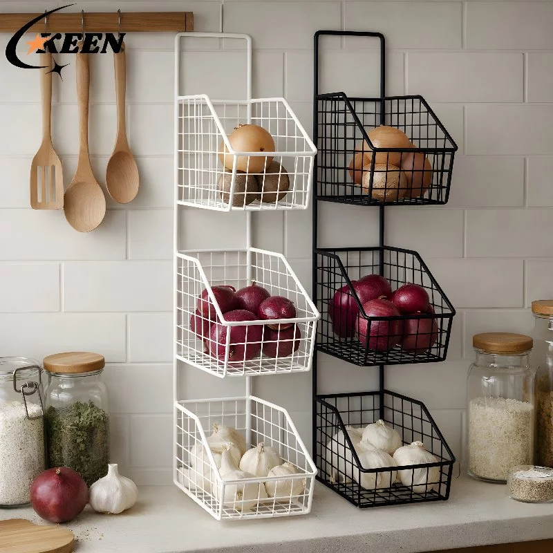 KEEN Rak Dapur Gantung Besi Minimalis Keranjang Serbaguna Organizer Penyimpanan Bawang Sayur Buah