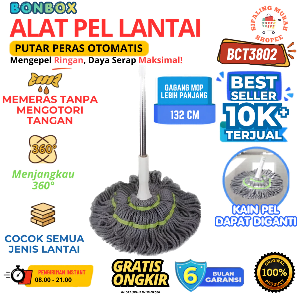 BONBOX BCT3802 ALAT PEL LANTAI PUTAR OTOMATIS MAGIC TWIST MOP PEL LANTAI PERAS OTOMATIS TERMURAH