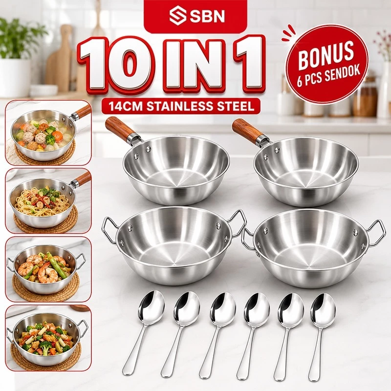 SBN 10 in 1 Panci Mie Instan Stainless Steel Tebal Murah Cocok untuk Masak Harian Tumis Rebus Goreng Kuah Camping Rumahan Indomie