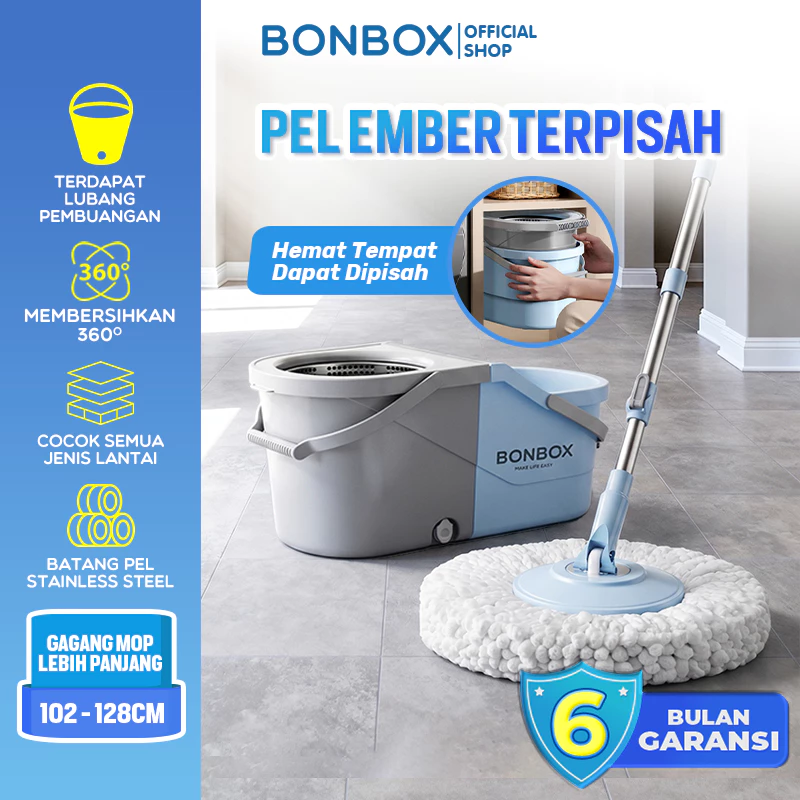 [READY] BONBOX PREMIUM Alat Pel Lantai Ember Terpisah 2 in 1 Kain Fiber Mencuci Membilas Lantai  Spin Mop BCT50801