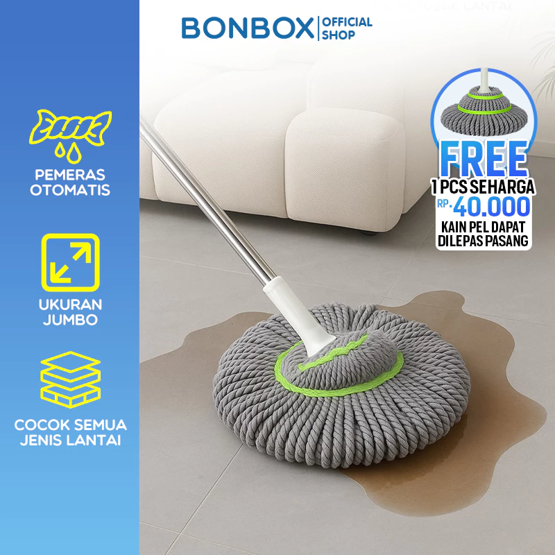 [VIRAL] BONBOX PREMIUM Alat Pel Putar Otomatis 2 in 1 FREE 1 REFILL Magic Twist Mop Pel Lantai Peras Otomatis  BCT3802