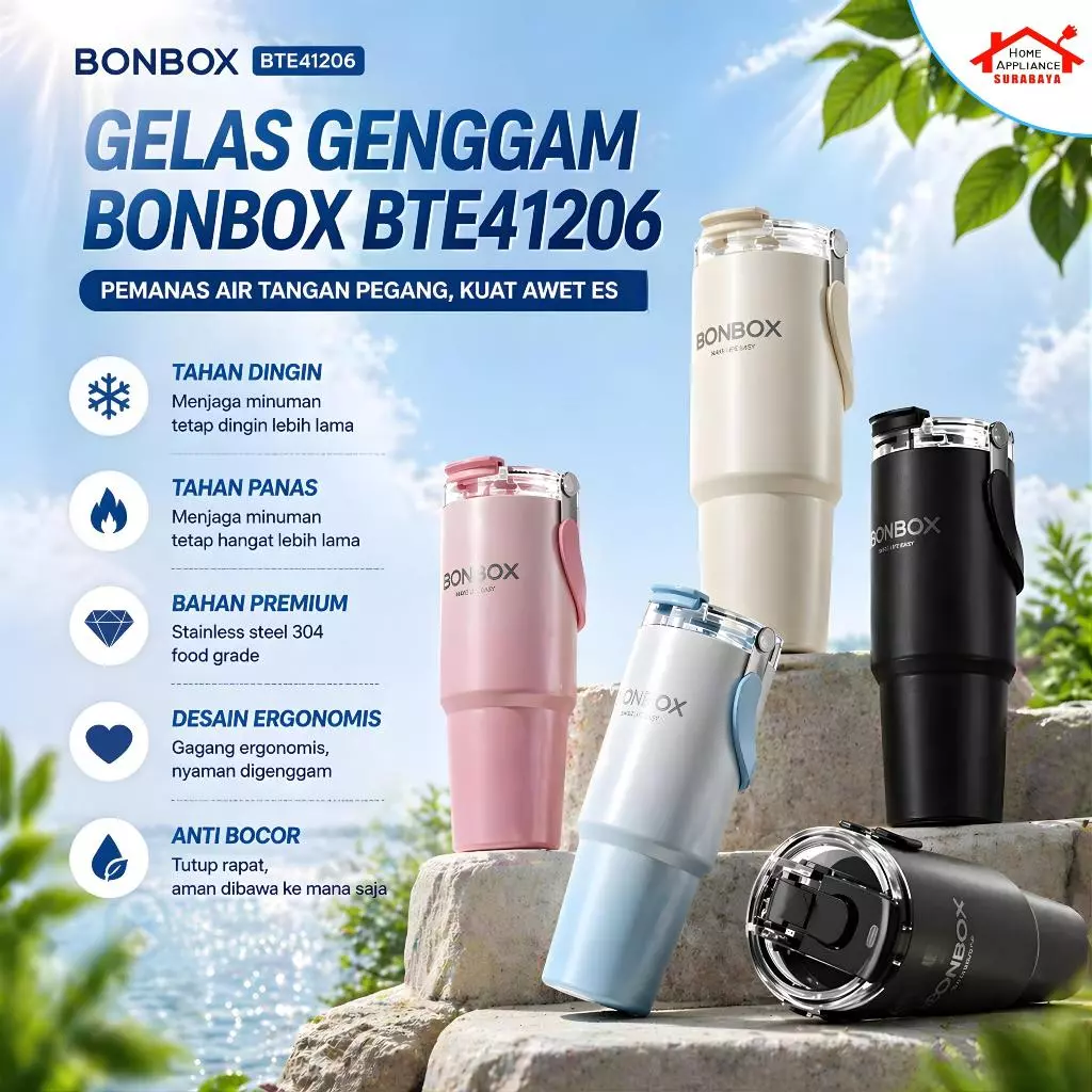 BONBOX Tumbler Anti Tumpah 900ml – Botol Thermos Tahan Panas & Dingin 24 Jam BTE-41206 / BTE41206