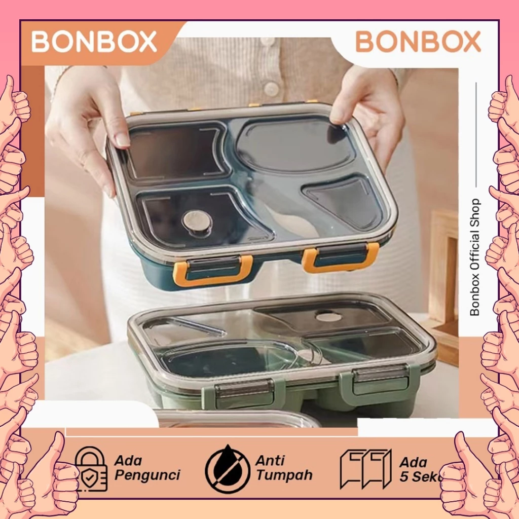 BONBOX BTW21201 LUNCH BOX Kotak Bekal 4 Grid Lunch Box Kapasita 1300ml Anti Bocor