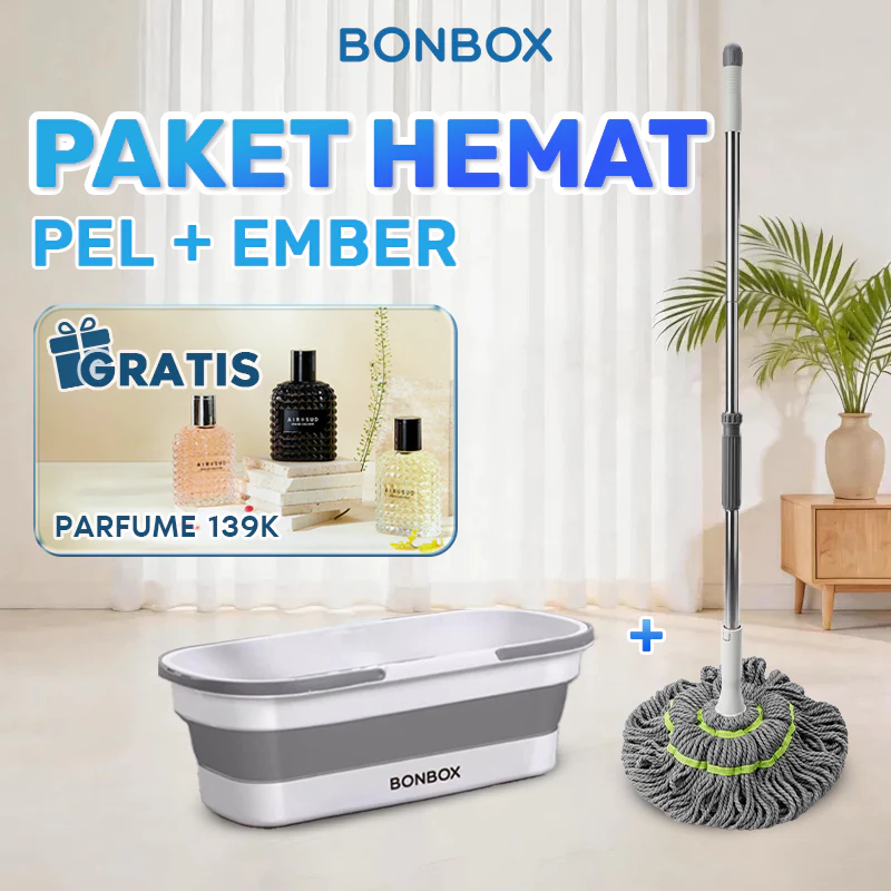 [TERMURAH] BONBOX PREMIUM Alat Pel  + EmberPel Lantai Peras Otomatis Magic Twist Mop Pel Putar Otomatis Microfiber BCT3802