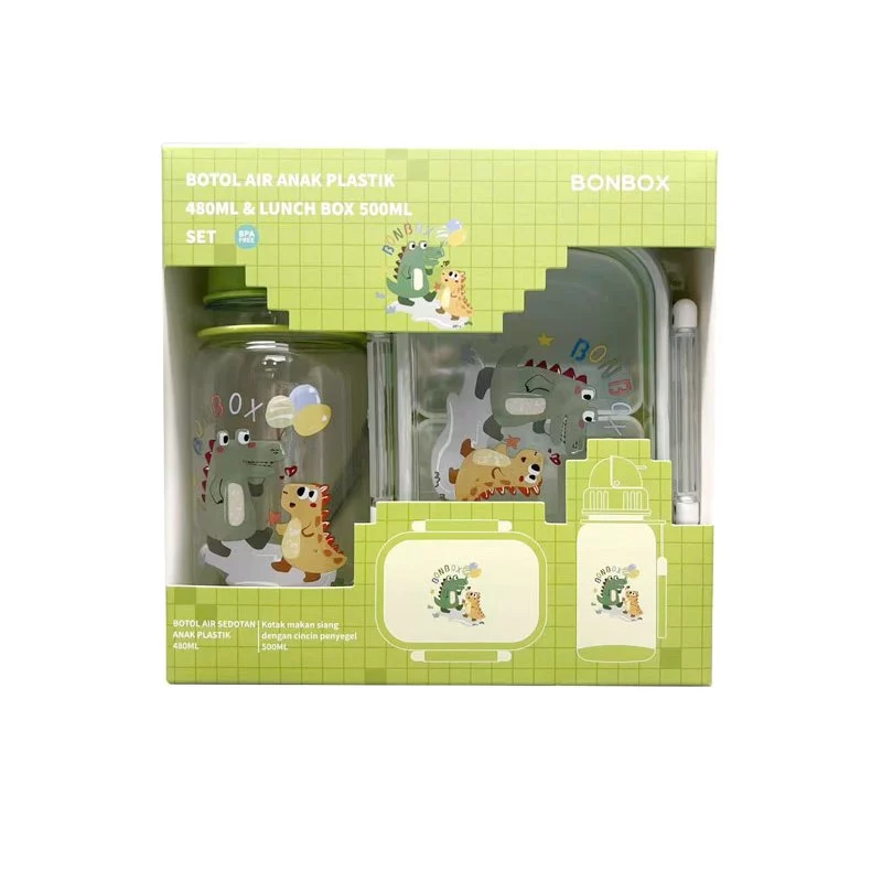 BONBOX SET Kotak Makan & Botol Minum Anak - PP Food Grade BPA Free Aman Microwave dengan Sekatan Paket Lengkap Bekal Sekolah - BTE40105